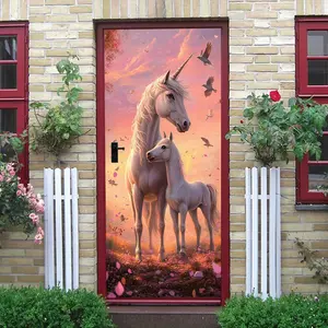 2pcs Dream Unicorn Wall Stickers Mother and Baby Unicorn Decals Kids Room Bedroom Decorative Stickers Cartoon Animal Stickers Removable Self Adhesive Wall Decor Decals for Nursery Room Decoration