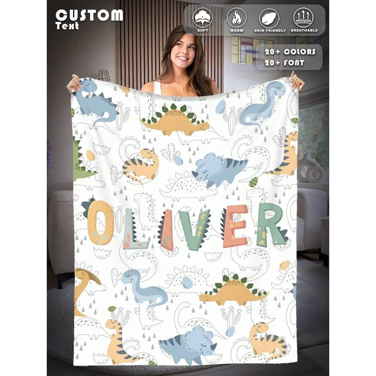 1pc Custom Name Blanket For Bed ,Personalized Bedding Blanket With Name, Personalized Throws Blanket, Cute Animals Blanket, Cozy Blanket, Family Gift, Birthday Gifts, Christmas Gifts , Grace