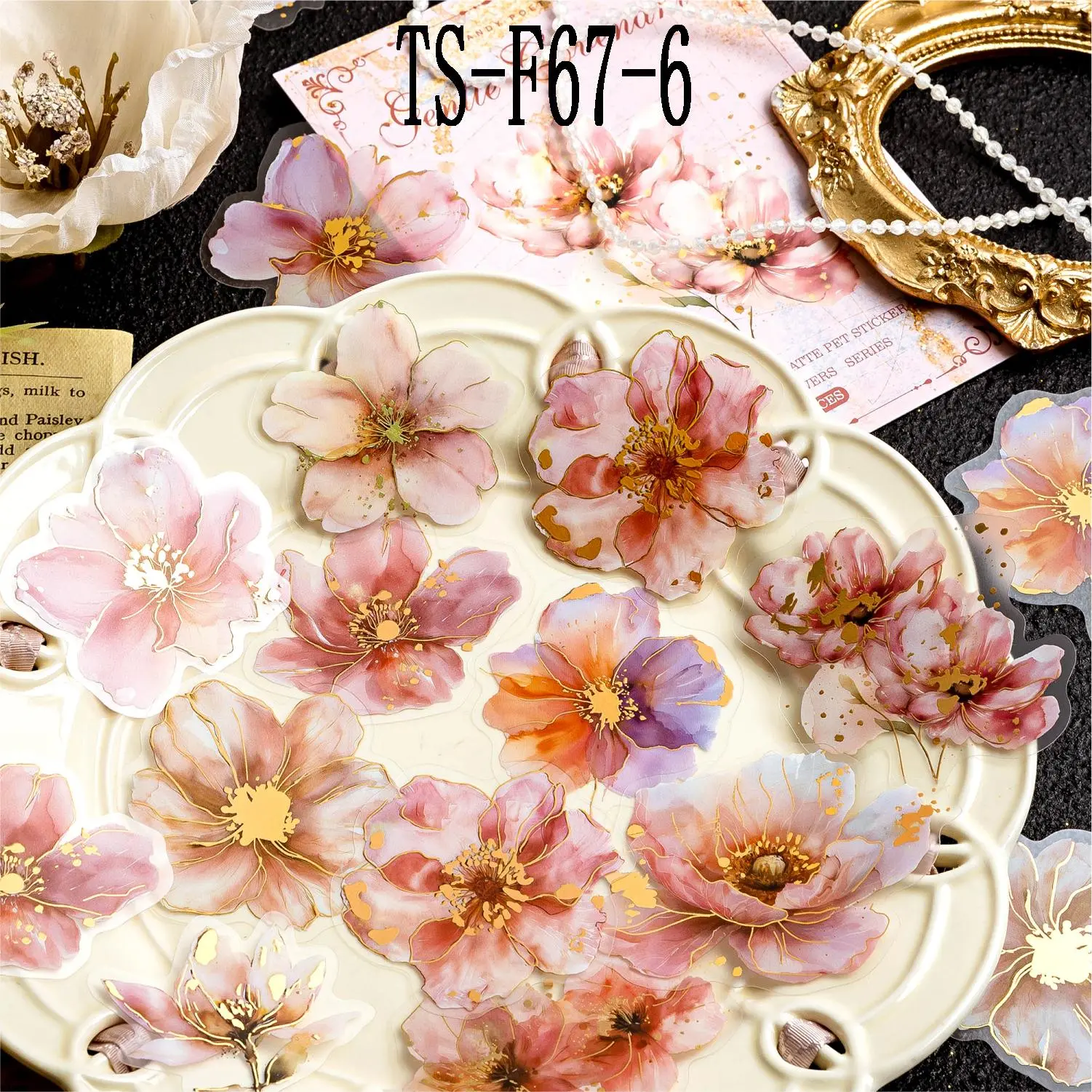 Vintage Flower Pattern Sticker, 20pcs/set Scrapbooking & Stamping Supplies, DIY Decorative Sticker For Scrapbooking & Journal Making, Floral Pattern Sticker, DIY Art Stickers