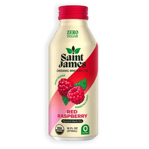 Saint James Organic Red Raspberry Tea 16 FL OZ Zero Calories Zero Sugar Fruity Flavor 12-Pack Case