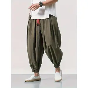 Men's Pocket Drawstring Waist Harem Pants, Athleisure Casual Comfy Pants for Daily Outdoor Wear, Birthday Clothes, Mens Pants, Woven Bottoms for Spring & Fall, Pants for Men, Baggy Trousers