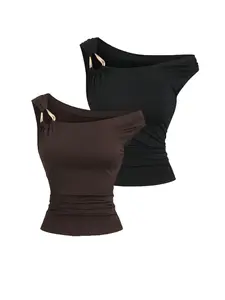 Women's Asymmetrical Neckline Slim Fit T-Shirt Set, Multifunctional Casual Top for Spring & Summer, Stylish Women's Clothing, Asymmetrical Neck Tee