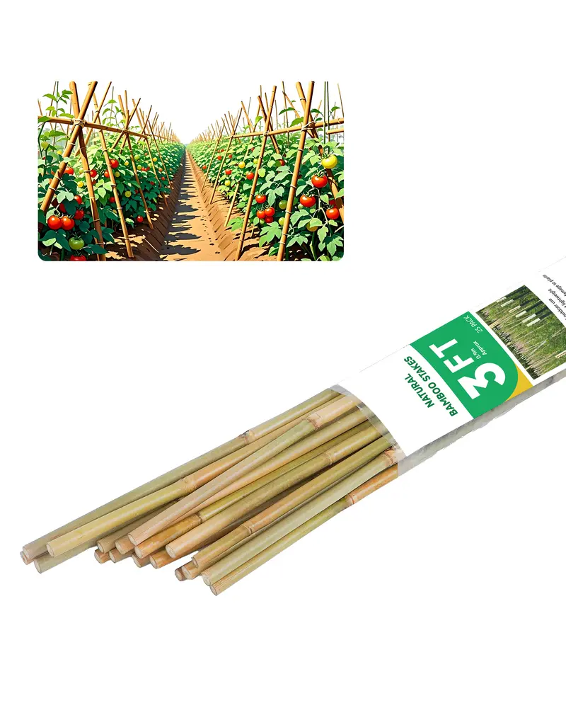 2FT-6FT Natural Bamboo Plant Stakes, Garden Support for Tomatoes & Flowers