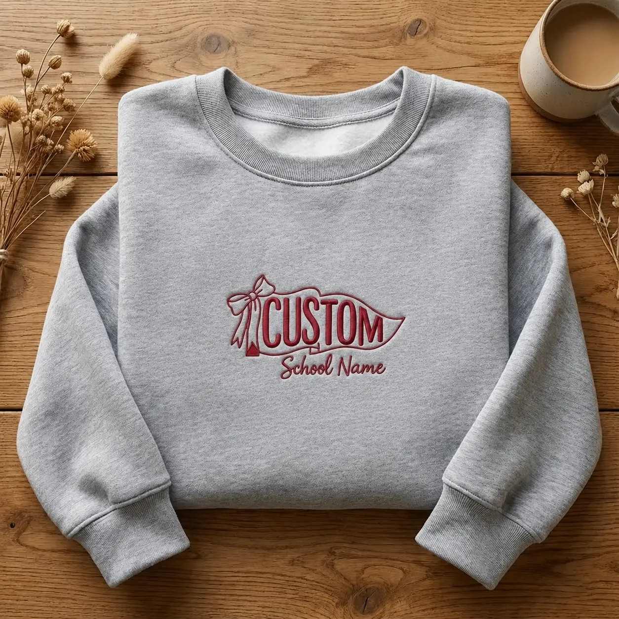 [MAKE IN US]EMBROIDERED School Spirit Sweatshirt, Custom Mascot Pennant, Game Day Shirt, School Pennant Sweaters