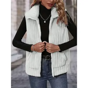 Women's Fashion Autumn Winter Plaid Sleeveless Zipper Vest Jacket, Casual Loose-Fitting Outerwear for Ladies, Stylish Daily Wear