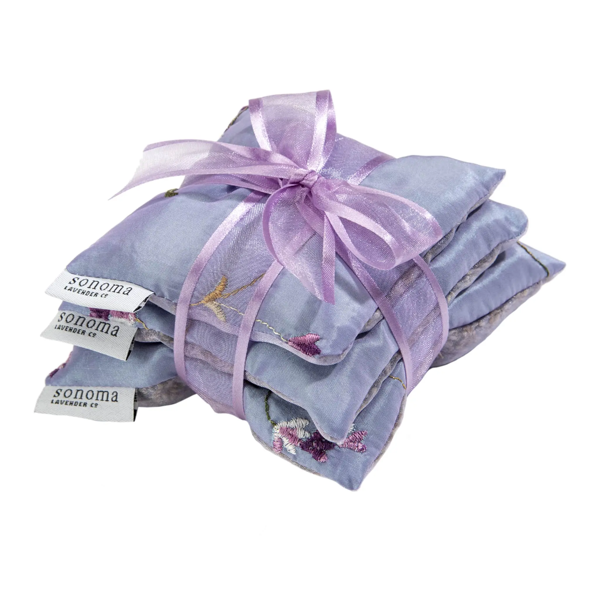 Lavender Square Sachet Trio Set in Embroidered Lavender Fabric