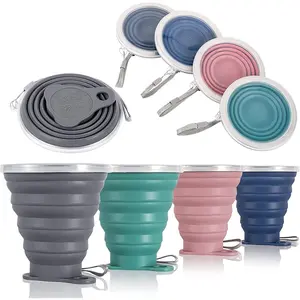 Silicone Collapsible Travel Cup - Silicone Folding Camping Cup with Lids - Expandable Drinking Cup Set - Portable, Graduated [9.22oz]