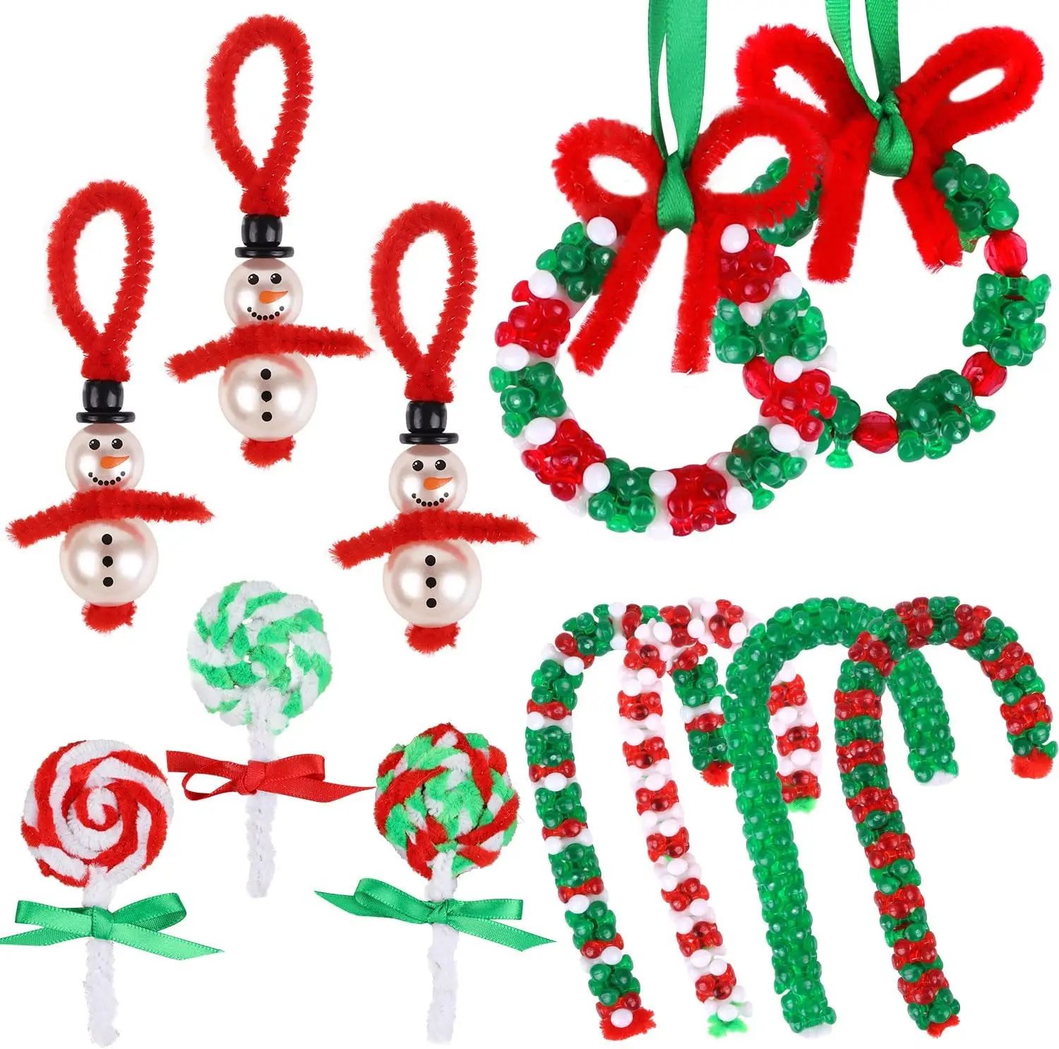 849pcs Christmas Beaded Ornament Kit, Christmas Craft Beads Pipe Cleaners for Kids Lollipops Wreath Candy Cane DIY Making Xmas Tree Hanging Decorations