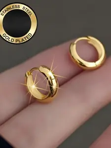 Golden Hoop Earrings, Fashionable Hoop Earrings, High Quality Earrings, Plated Stainless Steel, Hypoallergenic 316L Posts, Anti-Wear & Fade, Unisex Jewelry for Daily Wear, Non Tarnish Jewelry