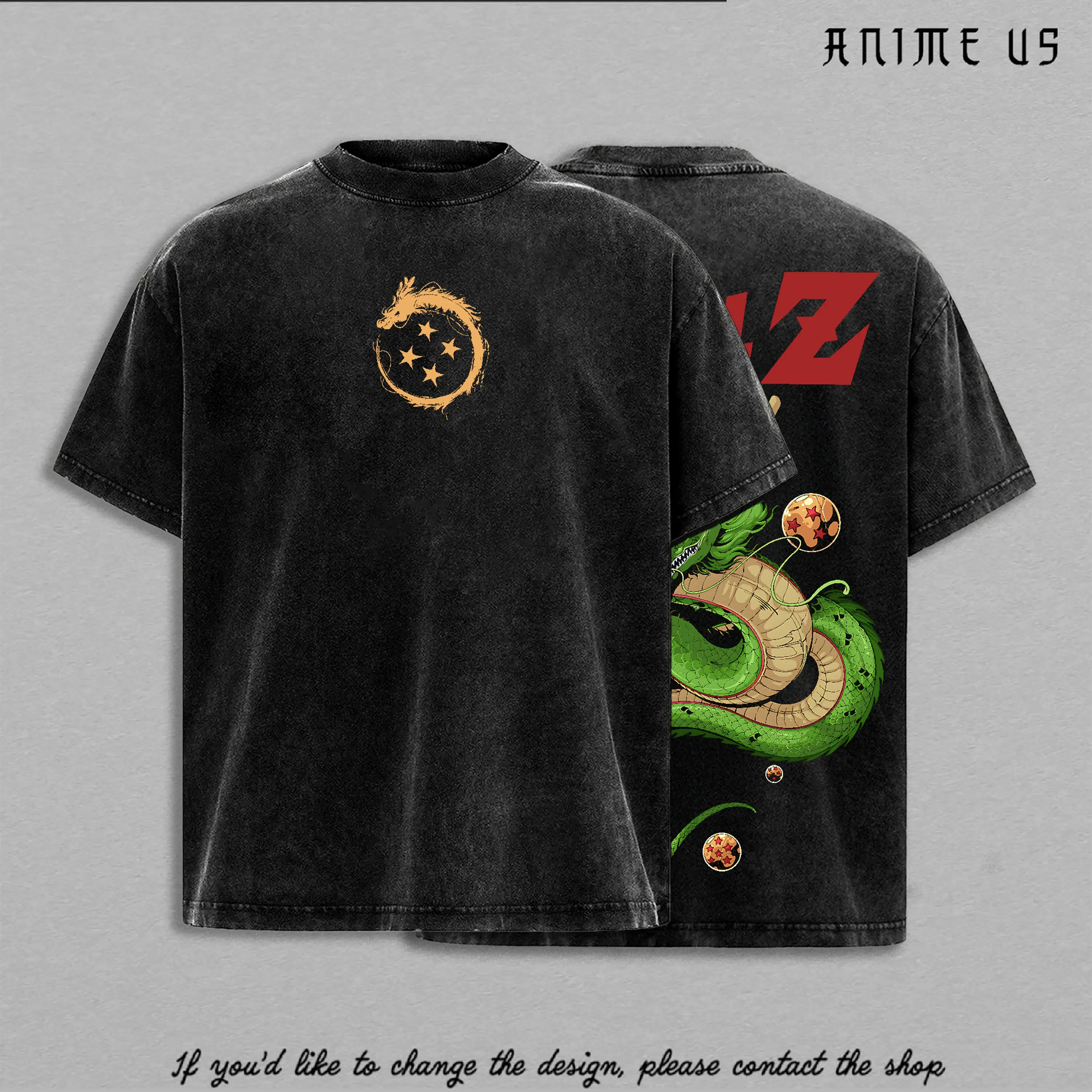 DBZ Shenron Vintage Washed Oversize T Shirt Anime Streetwear Graphic Tee Grey Heavy Cotton Unisex Classic Retro Style Fan Favorite