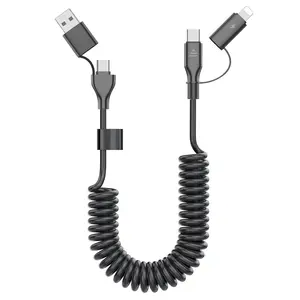 Coiled USBC and Lightning Cable in, FT iPhone   Car Charger Cord, W Fast Charging Cable for iPhone , Samsung Galaxy Supports Apple CarPlay & Android Auto (Black)