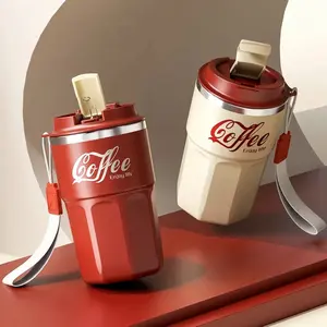 Insulated Stainless Steel Coffee Cup with Lid & Lanyard, Food Grade BPA Free Lead Free Leak Proof Portable Travel Tumbler, Dishwasher Safe for Hot Cold Drinks Home Office Outdoor Camping Hiking Picnic Daily Use, Leakproof Insulated Tumbler