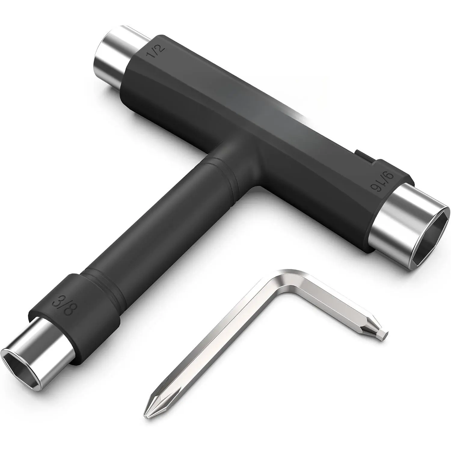 All-in-One Skateboard Tool – Multi-Function T-Tool with T-Type Allen Key & L-Type Phillips Wrench – Portable Skate Accessory