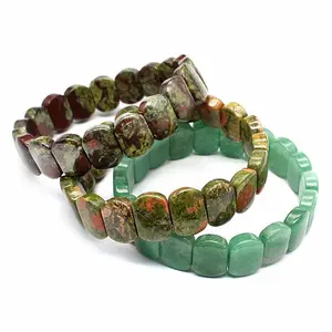 11x15MM Natural Stone Rectangle Smooth Beads Strand Bracelets Amethyst Rose Quartz Healing Crystal Rectangle Bangle Women Gemstone Jewelry Gifts