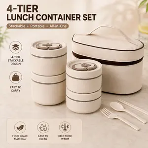 MIUVA 4 Tier Insulated Lunch Container Set, Stackable Stainless Steel Bento Box with Insulated Bag, Leak-Resistant Food Storage Containers for Work, Picnic, Travel & Meal Prep