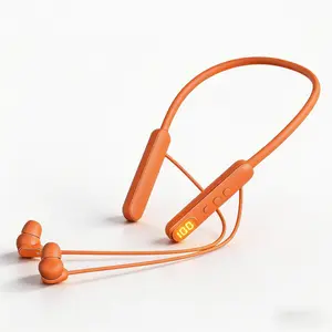 Neckband Bluetooth Wireless Earbuds with Digital Battery Display, Comfortable In-Ear Headphones for Daily/Workout Use, Orange