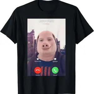 【Viral TikTok Meme Must-Have】John Pork Is Calling Phone Screen Graphic Black Unisex Oversized T-Shirt - Funny Internet Meme Retro Streetwear, Casual Summer Viral Trend Tee for Men & Women