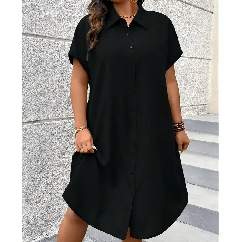 plus size reversible a line dress pockets Plus Size A Line Korean Polo T Shirt Dress – Pluspreorder main image 1