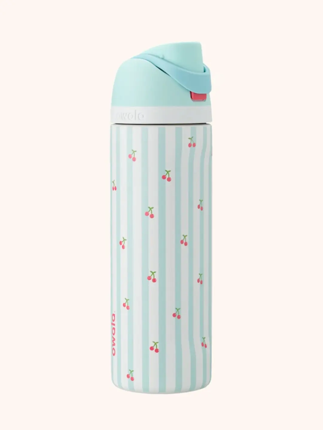 Owala Insulated Stainless Steel Water Bottle with Straw – Cute Cherry Pattern & Striped Design, Leak-Proof Flip Lid, BPA-Free