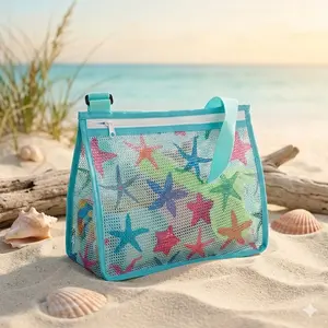 Durable Mesh Beach Toy Storage Bag with Zipper, Kids Shell Collecting Tote for Swim Gear, Portable Organizer for Sand Play, Picnic & Grocery Use, Boys Girls Outdoor Storage Net