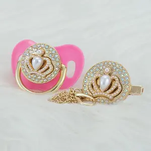 MIYOCAR Elegant pearl Crown Crystal Pacifier - Ideal for Baptism Gifts, Baby Showers & Cherished Keepsakes and Special Occasions