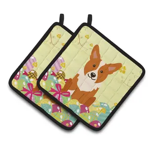 212 MAIN Easter Eggs Corgi Fabric Pot Holders - 2-Piece, Thick, Insulated, Hanging Bakeware for Oven, Kitchen Use