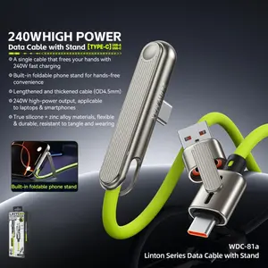 2-in-1 Portable 240W Fast Charging Cable, Folding Stand for Phone and Tablet, USB A/C to Type-C Data Cable (Green,1.2m/3.93FT)