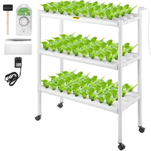 VEVOR Hydroponics Growing System, 108 Sites 12 Food-Grade PVC-U Pipes, 3 Layers Indoor Planting Kit with Water Pump, Timer, Nest Basket, Sponge, for Fruits, Vegetables, Herbs, White