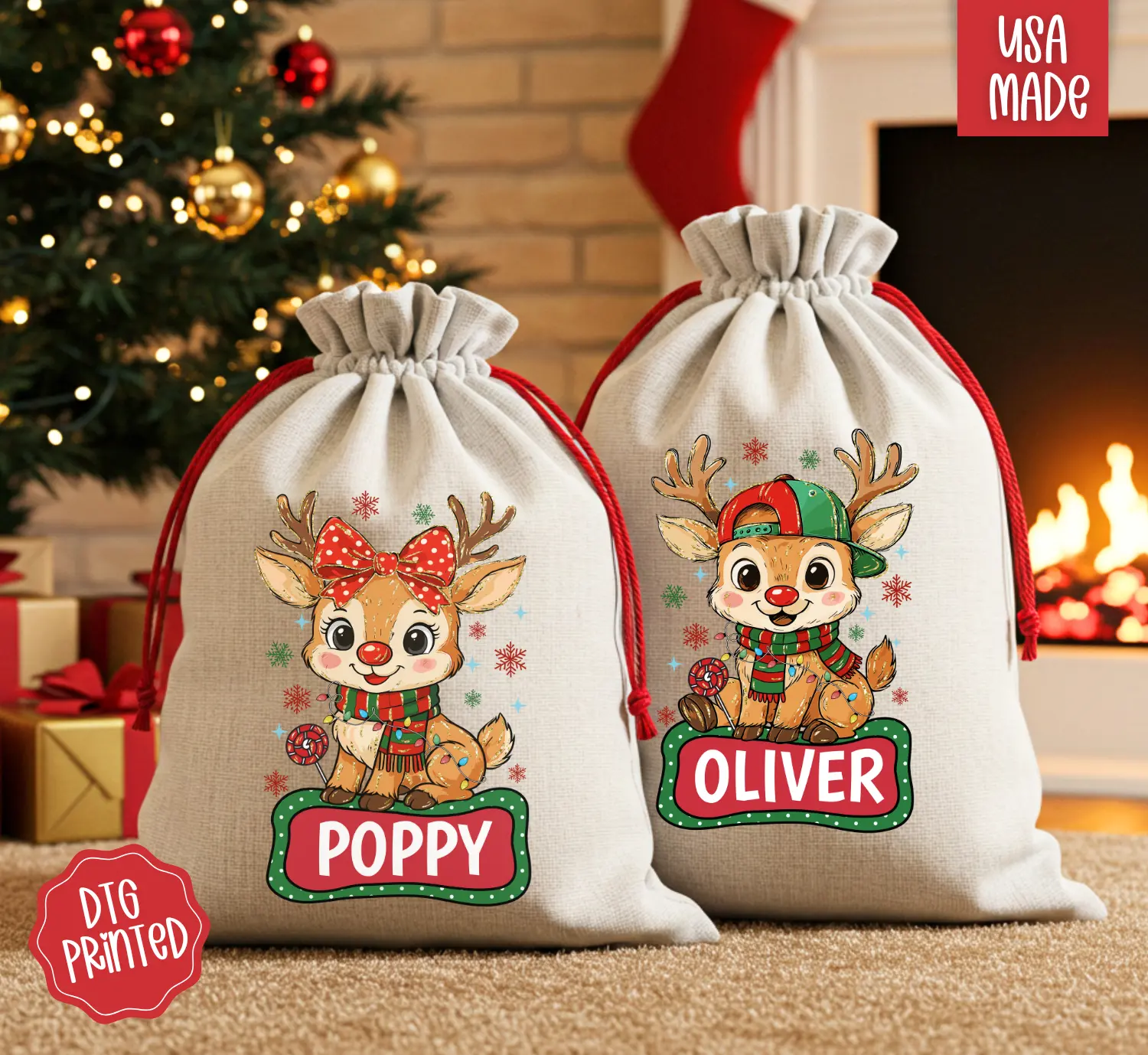 Personalized Reindeer Santa Sack for Christmas Morning