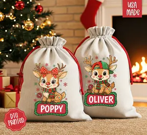 Personalized Reindeer Santa Sack for Christmas Morning