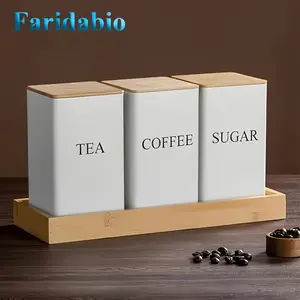 3 Metal Storage Jars with Tea Coffee Sugar Labels, Kitchen Condiments Snacks Candy Grains Organizer, Convenient Practical Use