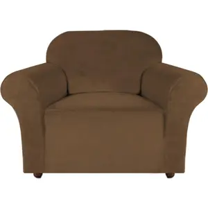 Turquoize Stretch Velvet Chair Cover Sofa Covers for Living Room Armchair Cover Chair Slip Covers with Arms Armchair Slipcover with Elastic Bottom Crafted from Soft Velvet Fabric (Chair, Bronze Brown)