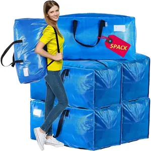 Heavy Duty, Packing Bags for Moving, Plastic Moving Totes,Clothes Storage Containers,Moving Supplies Bins,Compatible with Ikea Frakta Cart (Blue,Set of 5)