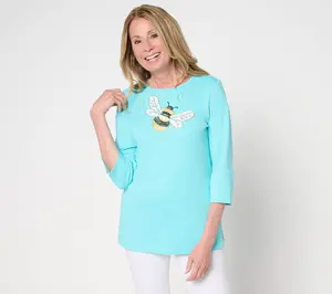 Quacker Factory The Bee's Knees Sequins & Beads 3/4 Sleeve Top