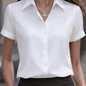 Women's Satin Button-Down Button Front Shirt, Business Casual Basic Fitted Collared Button Up Blouse, Elegant Lady Office Top for Spring, Autumn and Winter Womenswear, Blouses Shirts Tops