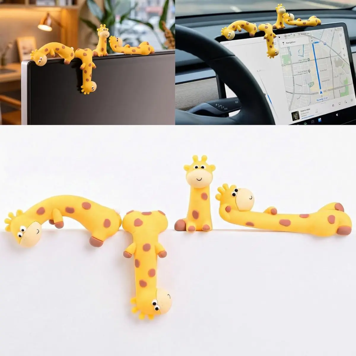 4PCS Mini Giraffe Figurines – Cute Resin Desk & Monitor Screen Decor Set
