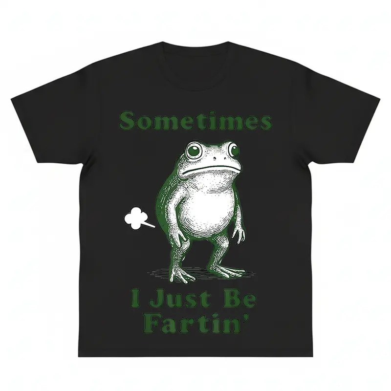 Men's Frog Print Graphic Tee - Y2K Cotton Streetwear Short-Sleeve Casual Top, Everyday Casual Wear Suit, Machine Wash Safe, Shopping Gift, Street Edge Design