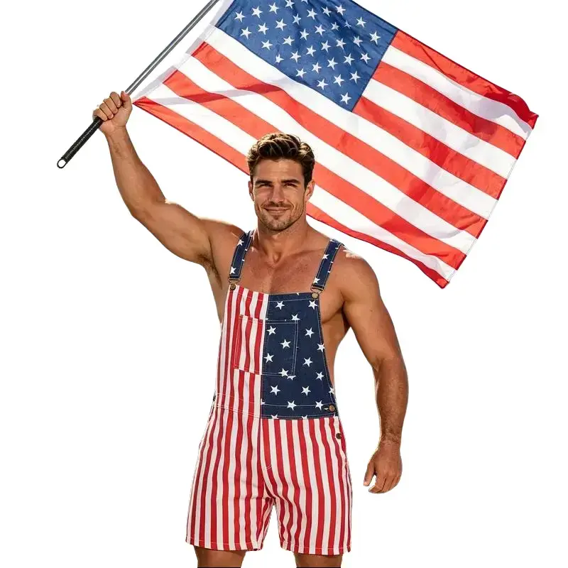 [Free shipping] 250th USA Flag Overalls Shorts USA Romper 4th of July Jumpsuits Stars and Stripes Work Bibs Coveralls Gifts for Men, Menswear