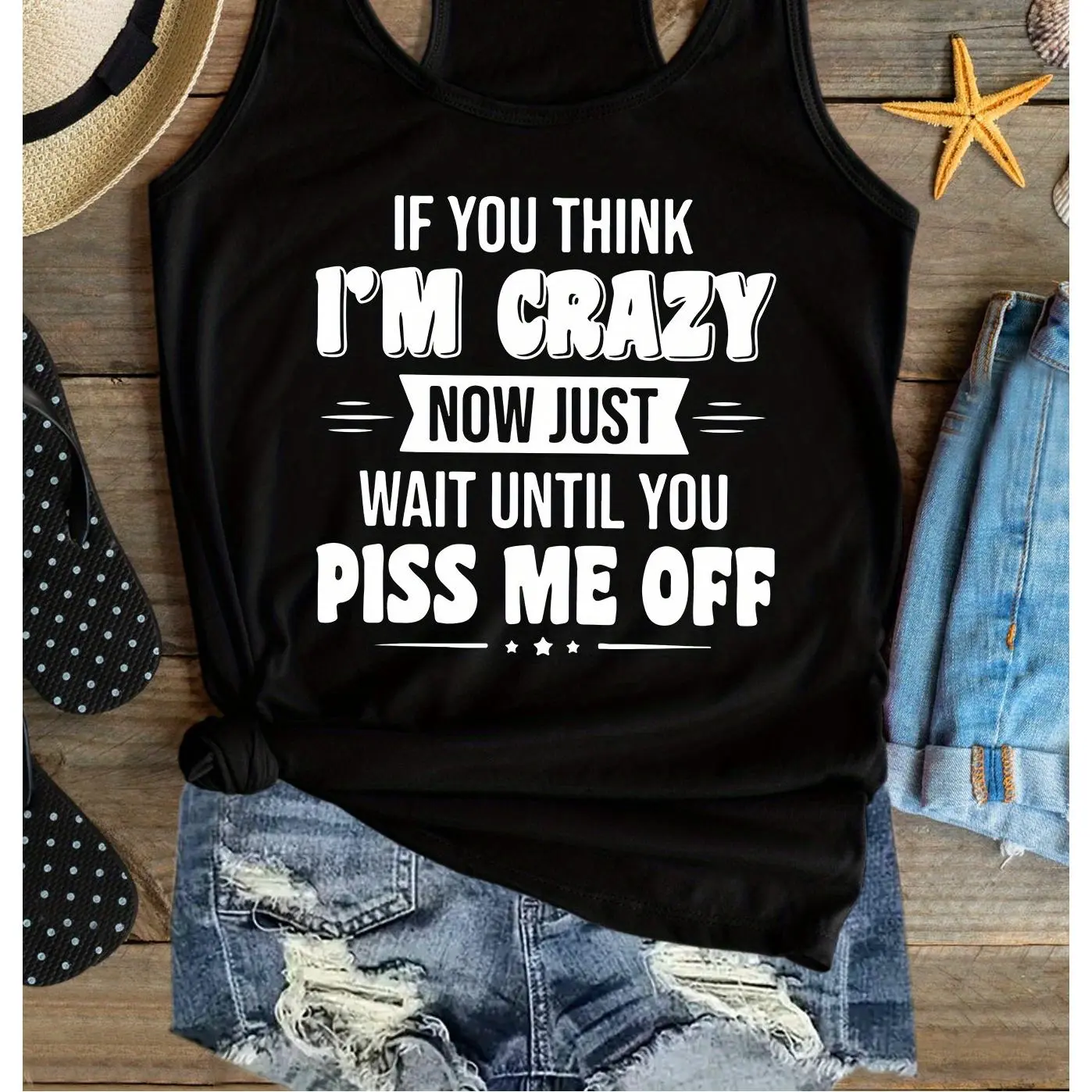 Women's Plus Size Cotton-Polyester Racerback Tank Top - Bold Quote Print, Preppy Athletic Style, Spandex-Elastane, Curvy-Fit, Casual, Holiday, Sleeveless for Spring & Summer, Printed, Soft