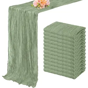 12 Pack Sage Green Cheesecloth Table Runner 10FT Rustic Gauze Fabric Cheese Cloth Table Runner for Wedding Bridal Baby Shower Table Decor 20 x 120 Inch Long Boho Sheer Birthday Party Table Decorations