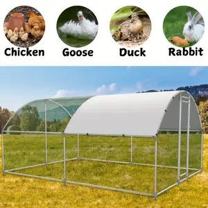 Large Heavy-Duty Metal Walk-in Chicken Coop with Waterproof & UV-Proof Roof Cover, Semi-Cover Suitable for Chickens, Ducks, Geese, Rabbits - Outdoor/ Poultry Pen for Backyard, Farm, Urban Agriculture, Assembly Metal Cage