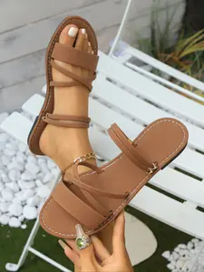 Women's Fashion Solid Color Flat Sandals, Open Toe Sandal, Ankle Strap Sandal, Comfortable Simple Versatile Daily Essential, Casual Summer Shoes for Everyday Wear