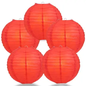 5-Pack 12 Inch Red Parallel Ribbing Round Paper Lanterns