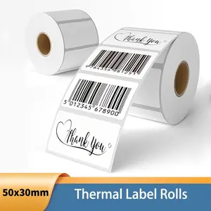 50x30mm white thermal transfer labels  230 labels per roll, strong adhesive, clear printing, no ink required. Perfect for barcodes, product labels, and inventory tags.