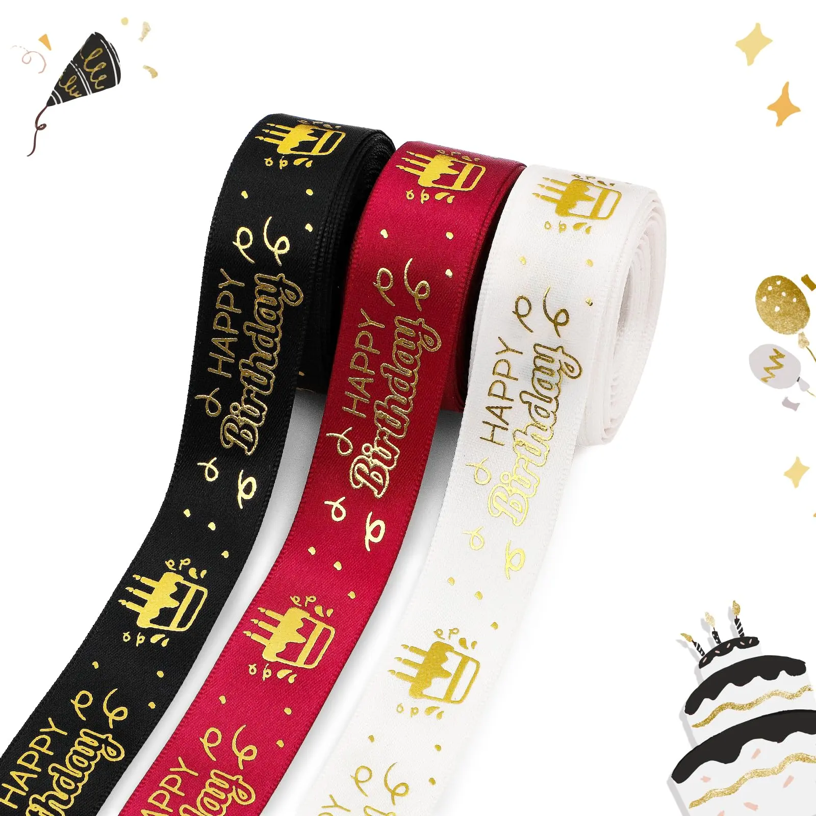 Birthday Party Gift Ribbon, 3 Rolls/set 0.74 Inch Gift Wrapping Ribbon, Party Decoration Ribbon for Flower Bouquet, Gift Wrapping Supplies, Party Packs, Bouquet Wrappers