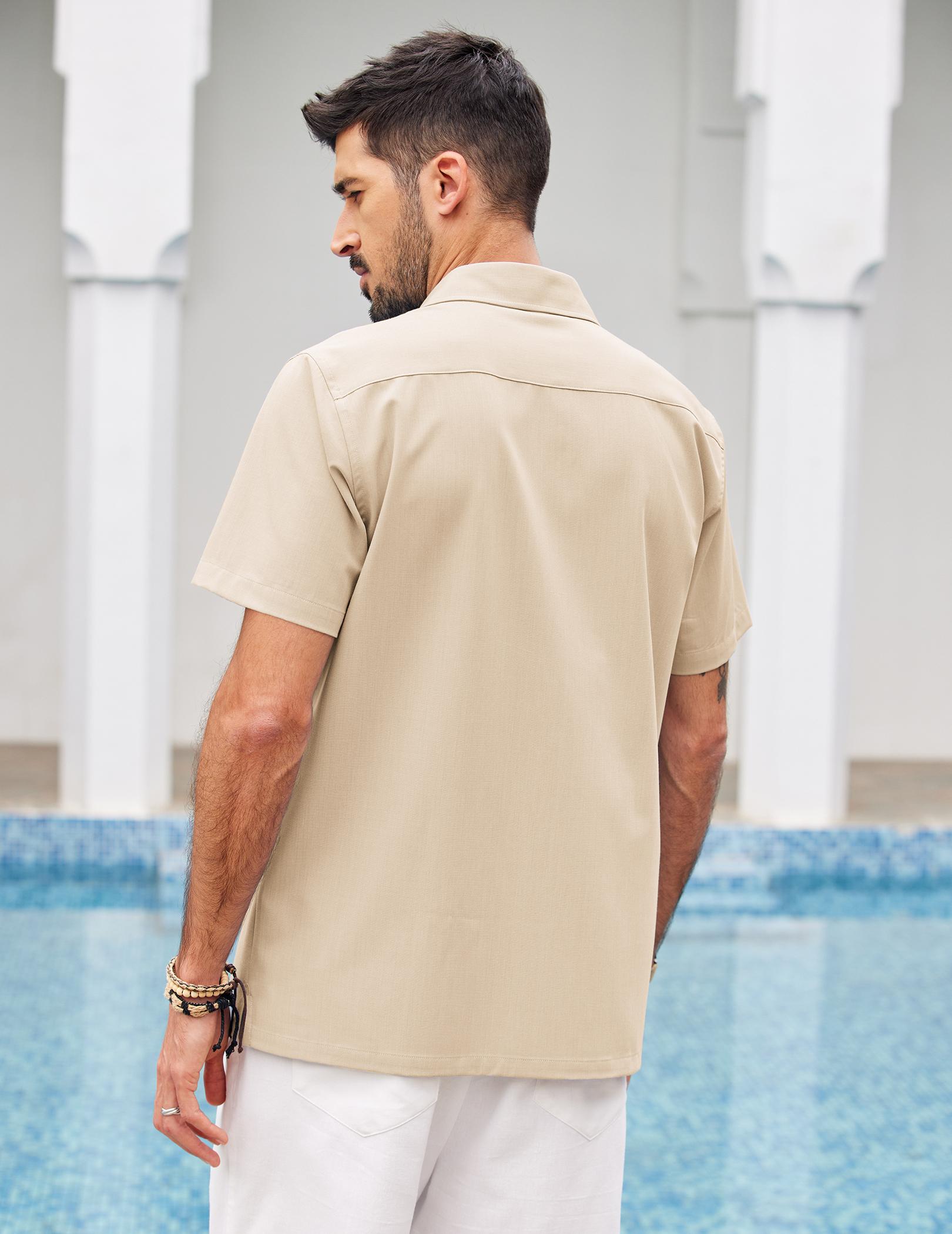 COOFANDY Mens Short Sleeve Cuban Guayabera Shirt Casual Summer Beach Button Down Shirts Menswear Top Clothing Soft COOFANDY Mens Short Sleeve Cuban Guayabera Shirt Casual Summer Beach Button Down Shirts Menswear Top Clothing Soft