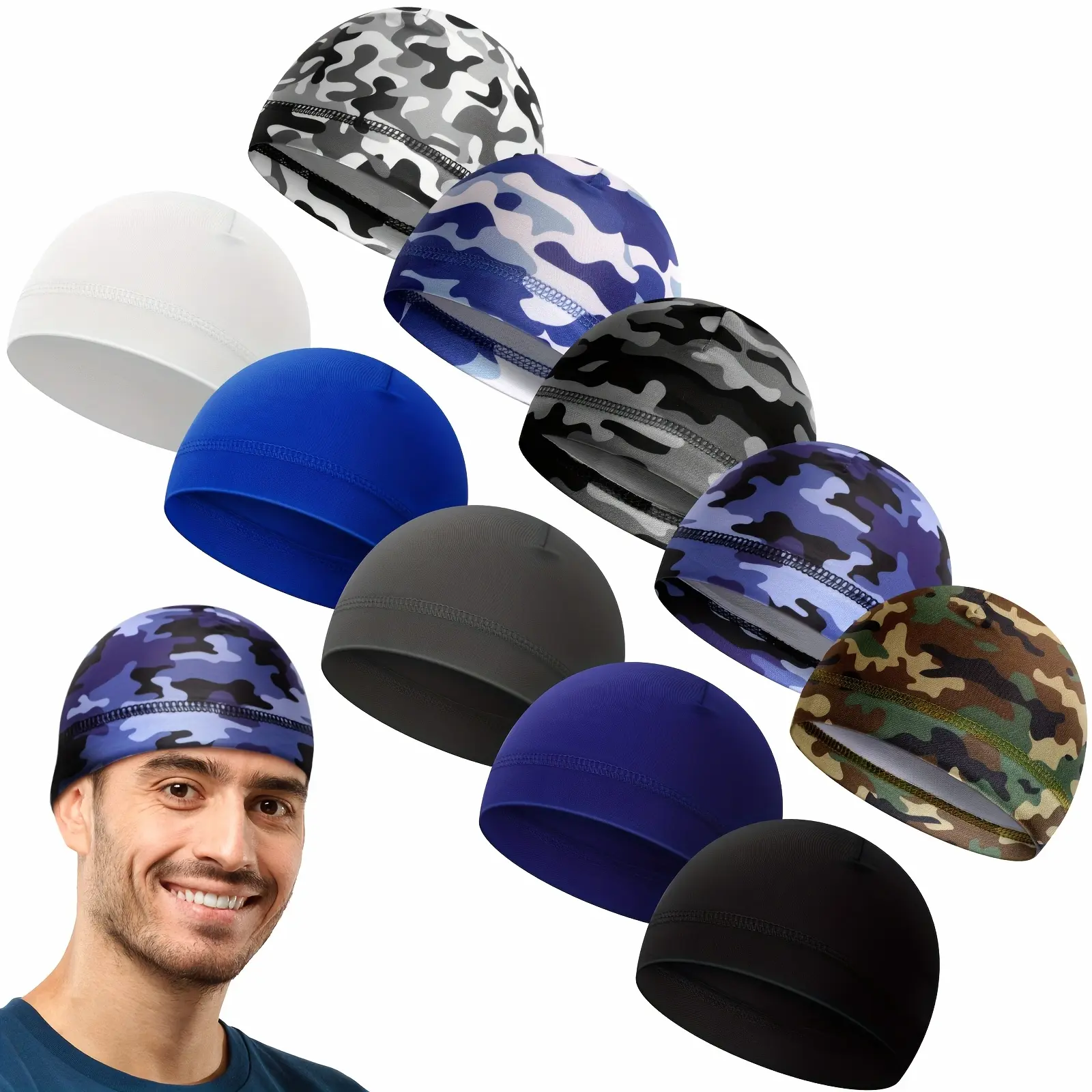 10pcs Men Skull Caps Cooling Welding Liner Cycling Skull Caps Wicking Beanie Do Rag Head Wrap for Men