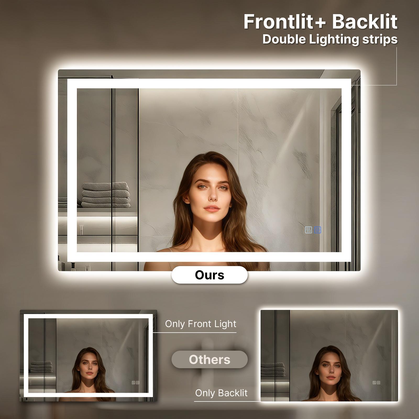 HYPERLITE Dimmable Brightness Bathroom Mirror Lights, 36*28 inches Anti-Fog Function Vanity Mirror Memory Setting LED Wall Mirror , Shatter-Proof Tempered Glass, Modern Illuminated Mirror for Bathroom Dressing Area SpringGlowUp 48*32 60*36 32*24 36*24