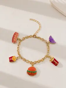 Cartoon Food Pendant Bracelet, Burger French Fries Soda Hot Dog Charm, Women's Summer Jewelry, Y2K Fun Gift, Beach Party Accessory