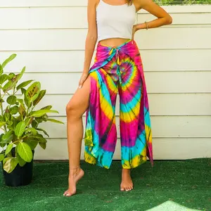Tie Dye Palazzo Wrap Pants, Boho Pants, Beach Pants, Harem Flow Pants, Open Flow Genie Pants, Bohemian Flow Pants, Belly Dance Pants